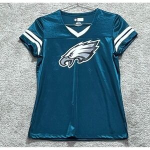 Team Apparel Women Green V-Neck‎ Short Sleeve Eagles Logo T-Shirts Size S